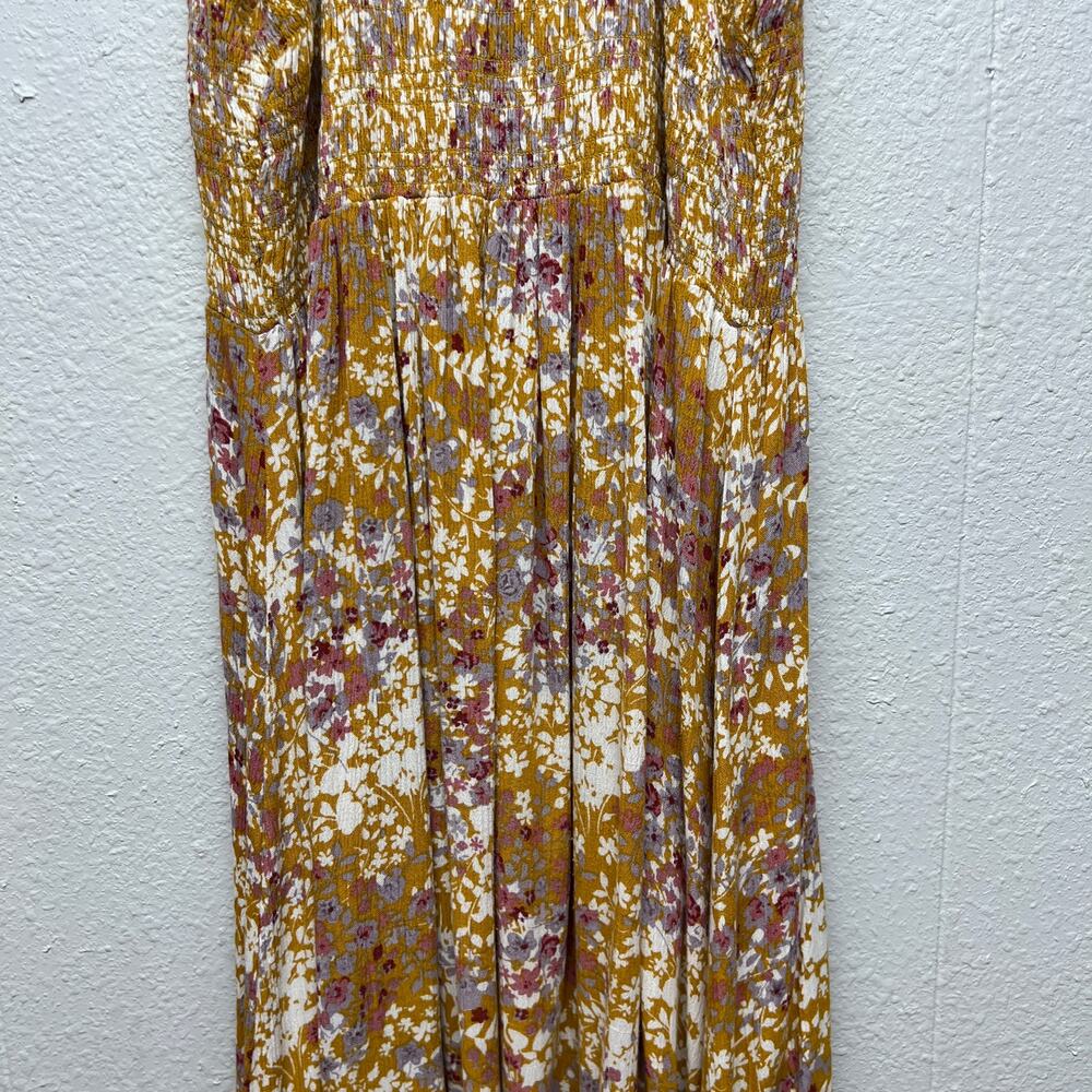 Milibon Floral Midi Smocked Dress Womens Medium Beachy Boho Coastal Cruise Party - Picture 11 of 16